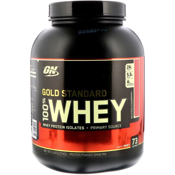 Optimum Nutrition, （オプティマムニュートリション）ゴールドスタンダード、100％ホエイ、おいしいイチゴ、5ポンド(2.27 kg)